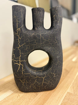 Sacha Black Craquelé Bougeoir/Vase